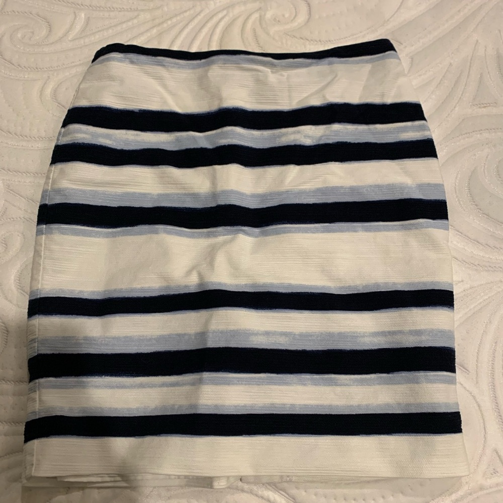 Ann Taylor Factory Textured Blue & White Striped Skirt Size 6 Petite